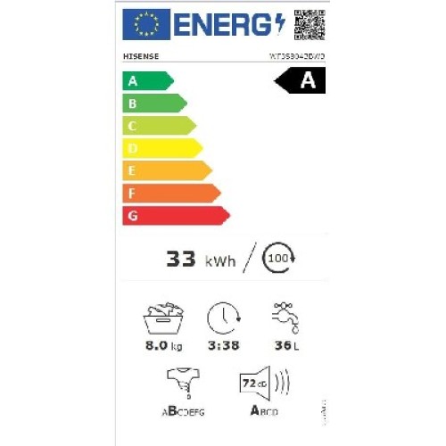 ΗΠΡ ΕΛΕΥΘ 60CM HISENSE WF3S8043BW3 8KG A 1400RPM (ΑΤΜΟΥ / Wi-Fi)